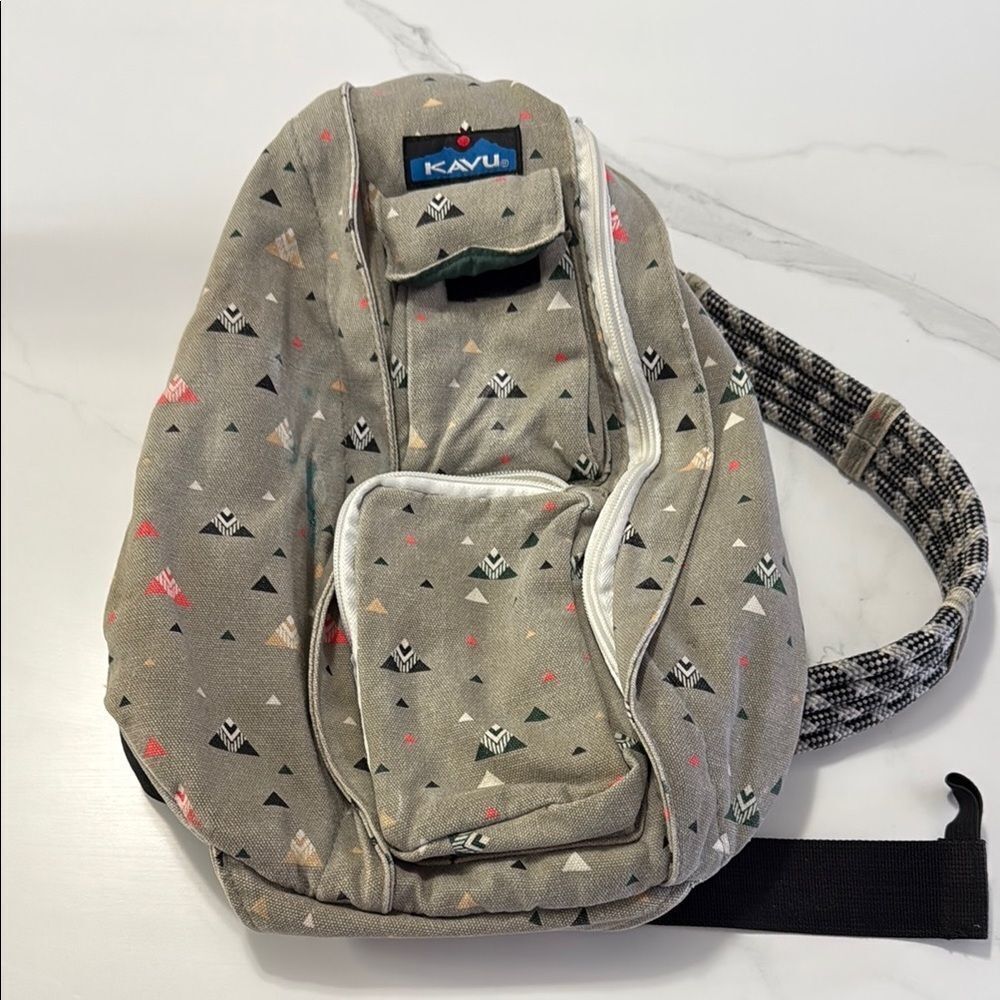Kavu Gray Sling Backpack with Unique Pattern